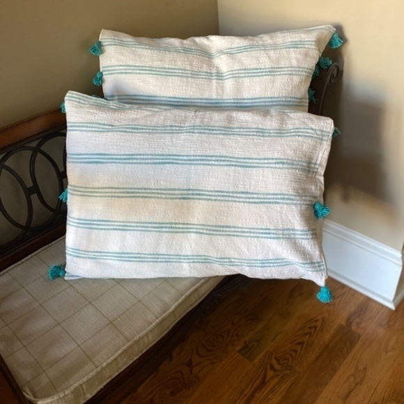 Anthropologie Blue Striped Pillow  Tassel Shams - Picture 6 of 6